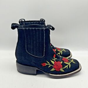 Joe Boot Womens Charro Velvet Black Floral Ankle Square Toe‎ Bohemian